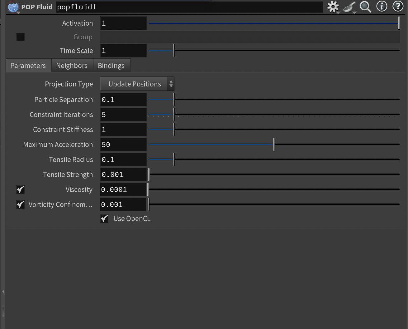 POP Fluid Settings